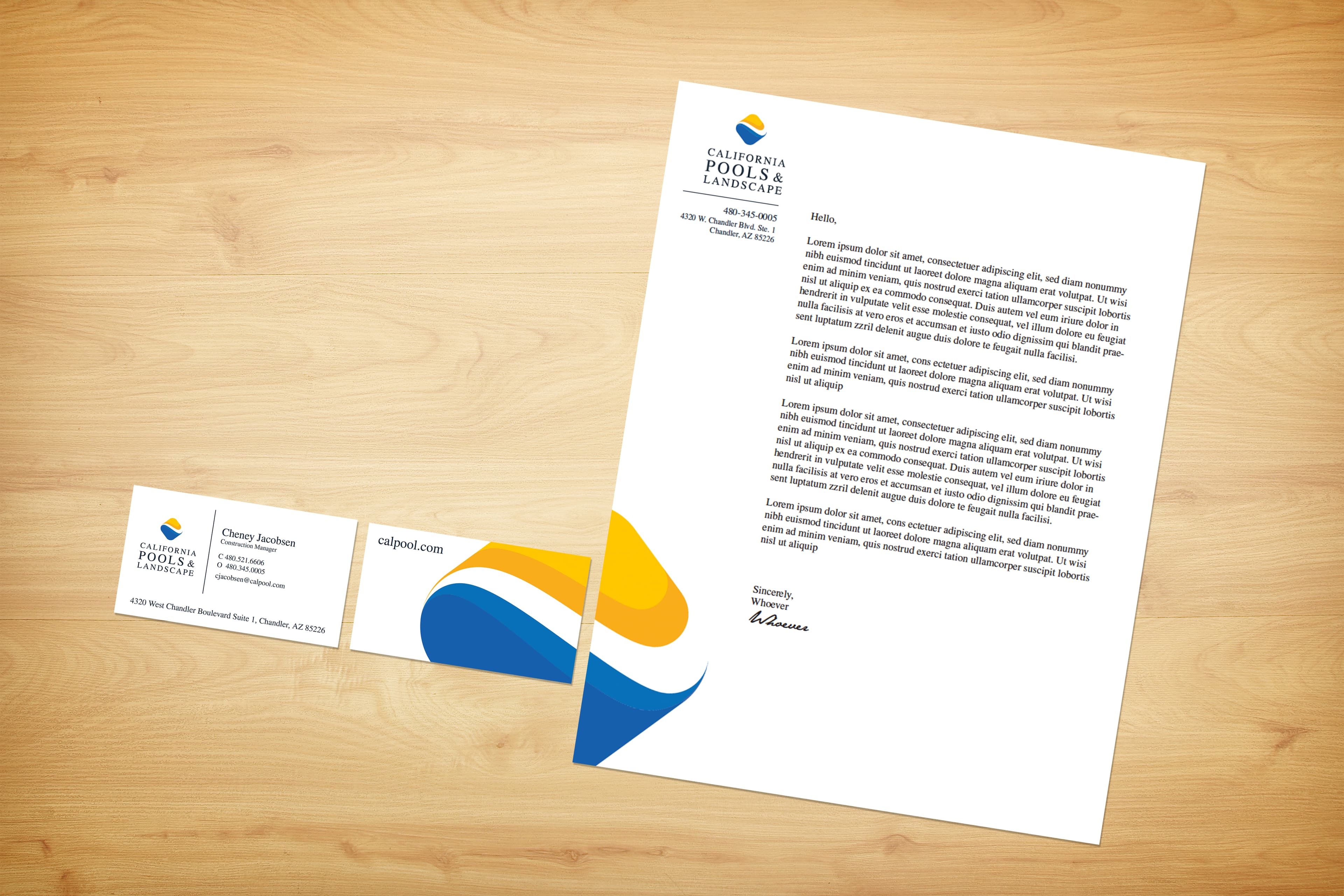 California Pools & Landscape printed stationery design
